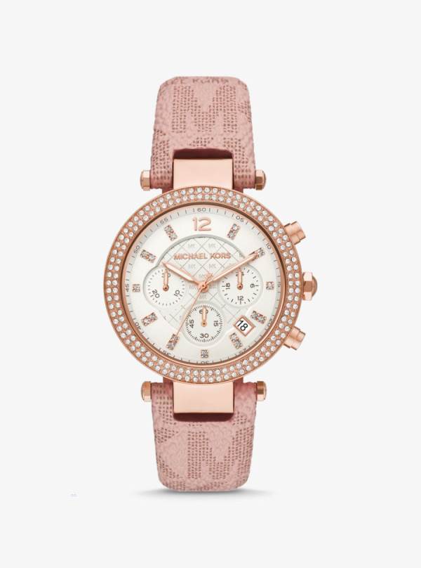 Damske Rose Gold-tone Hodinky Michael Kors Oversized Parker Pavé and Logo Ruzove - Hodinky Michael Kors Vypredaj | BQERJ-5164